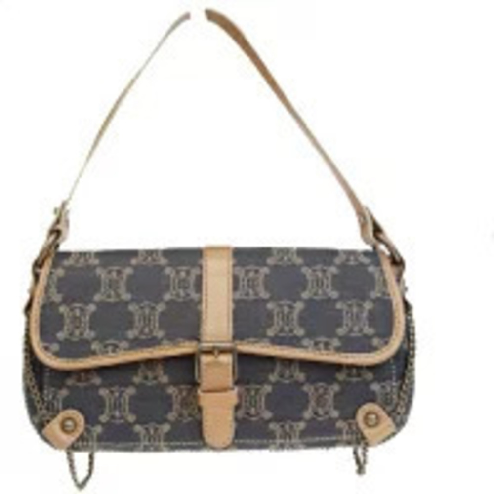 Celine Paris Macadam shoulder bag denim Bronze Brown canvas leather